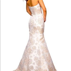 La Femme Floral Jacquard Sweetheart Mermaid Dress